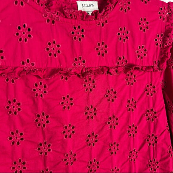 J Crew Smocked Eyelet Embroidered Peasant Cottagecore Coquette Romantic Top Sz M - Picture 4 of 11
